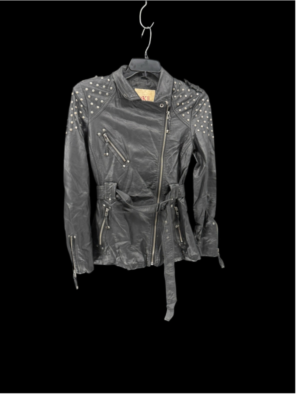 Women's BKE Black Studded Faux Leather Moto Jacket Size M